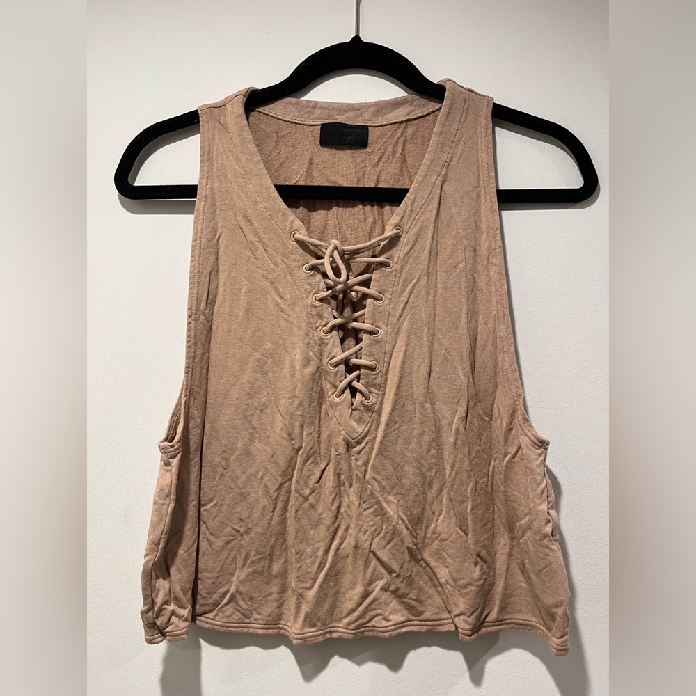 Carbon 38 Lace-Up Tan Sleeveless Top Size S